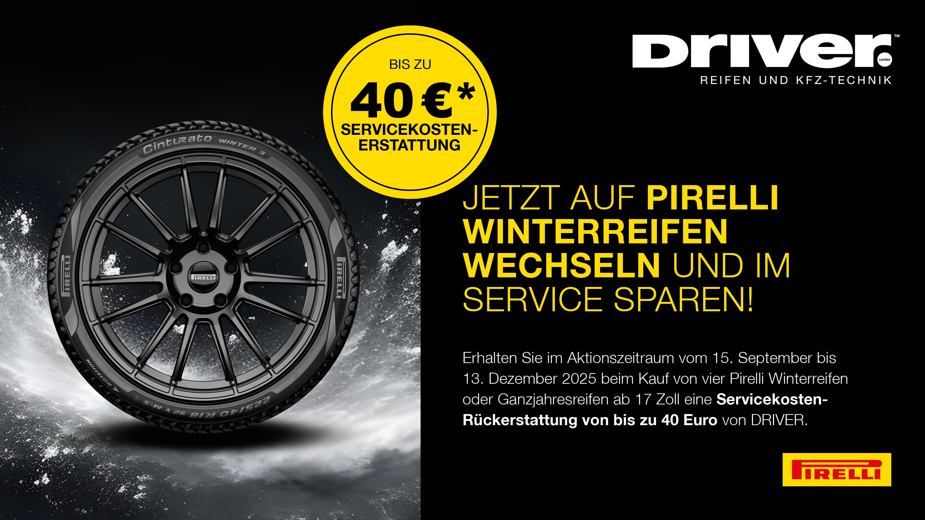 Pirelli Winterreifen Aktion - Bis zu 40€ Servicekosten-Erstattung